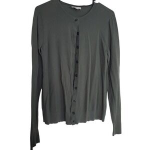 Loft Ann Taylor Green Knit Cotton Casual Business Classic Lightweight Cardigan L